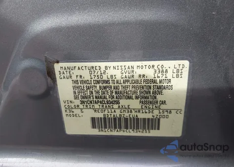 2012 Nissan Versa 1.6 Sv z USA, uszkodzony, nr VIN 3N1CN7AP4CL934255